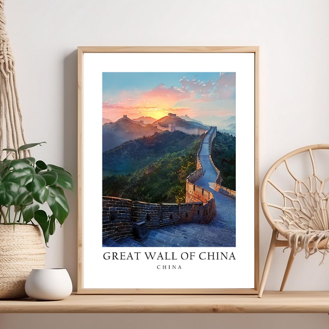 Great Wall Of China Sunset Painting Travel Destination Poster