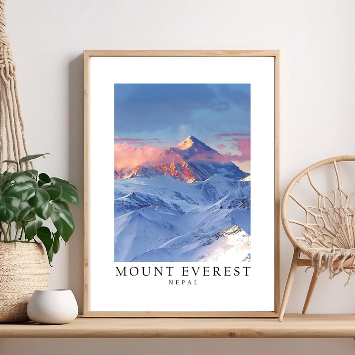 Mount Everest Nepal Golden Sunrise Over Snow Peaks Art Poster