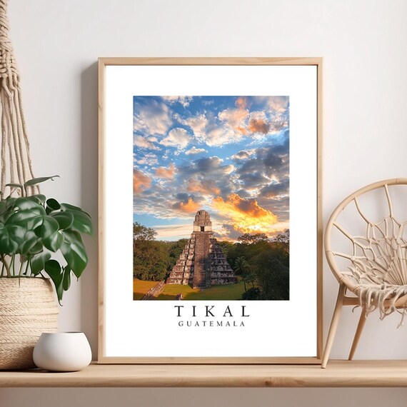 Tikal Guatemala Ancient Mayan Pyramid Sunset Jungle Travel Poster