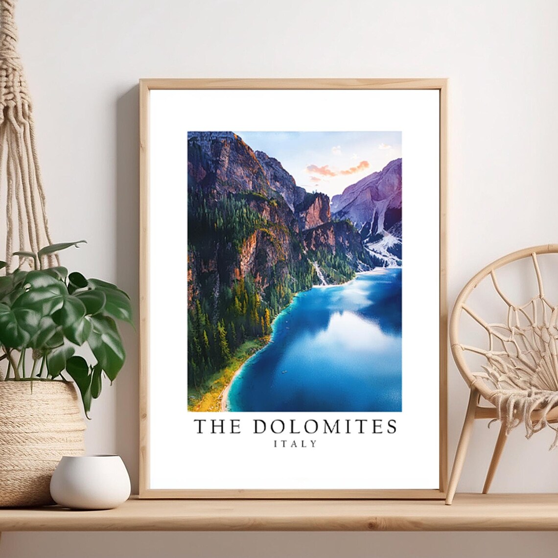 The Dolomites Italy Alpine Lake Mountain Water Reflection Poster