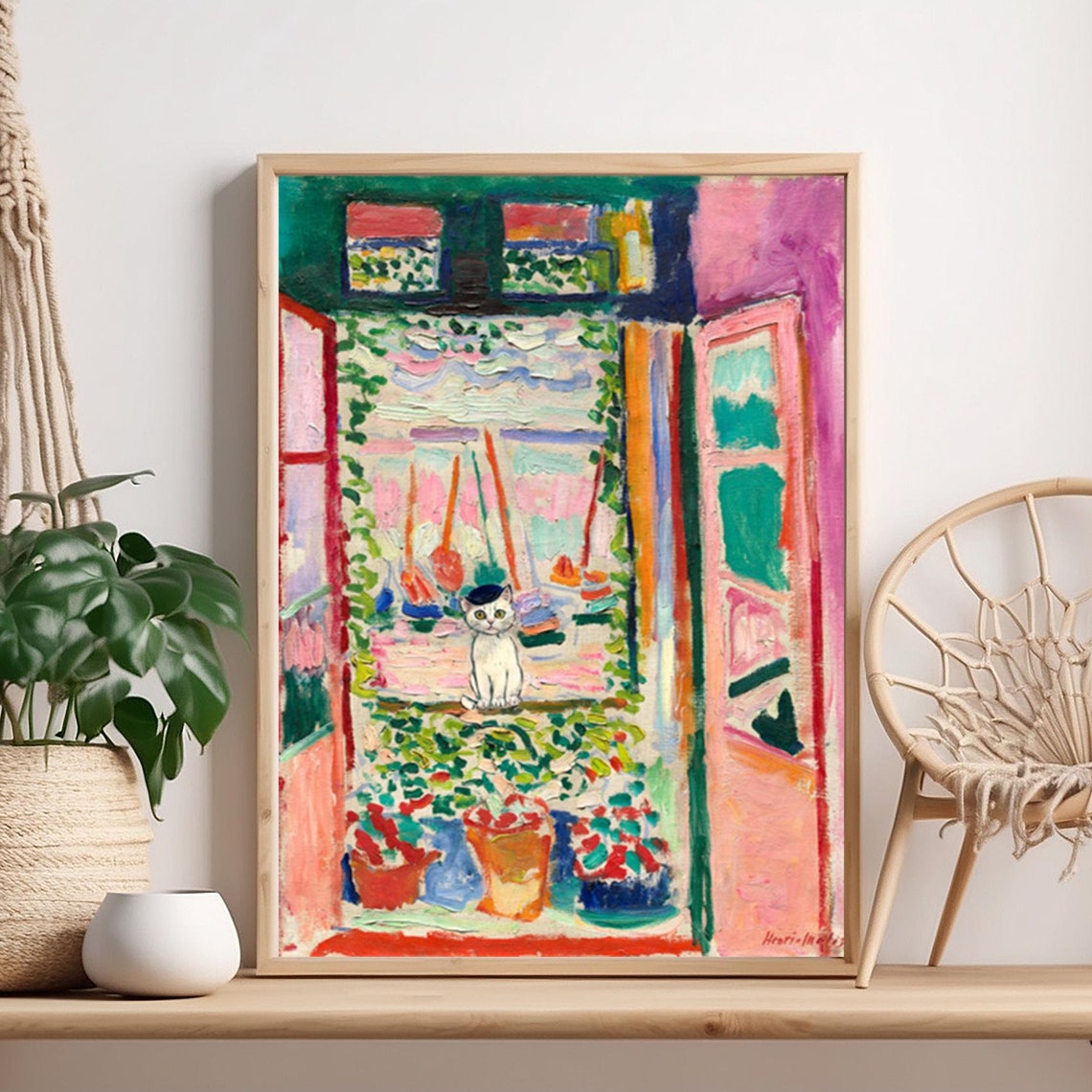 White Cat Harbor Window Painting Henri Matisse Inspired Art Print Modern Lovers Gift Poster Home Decor