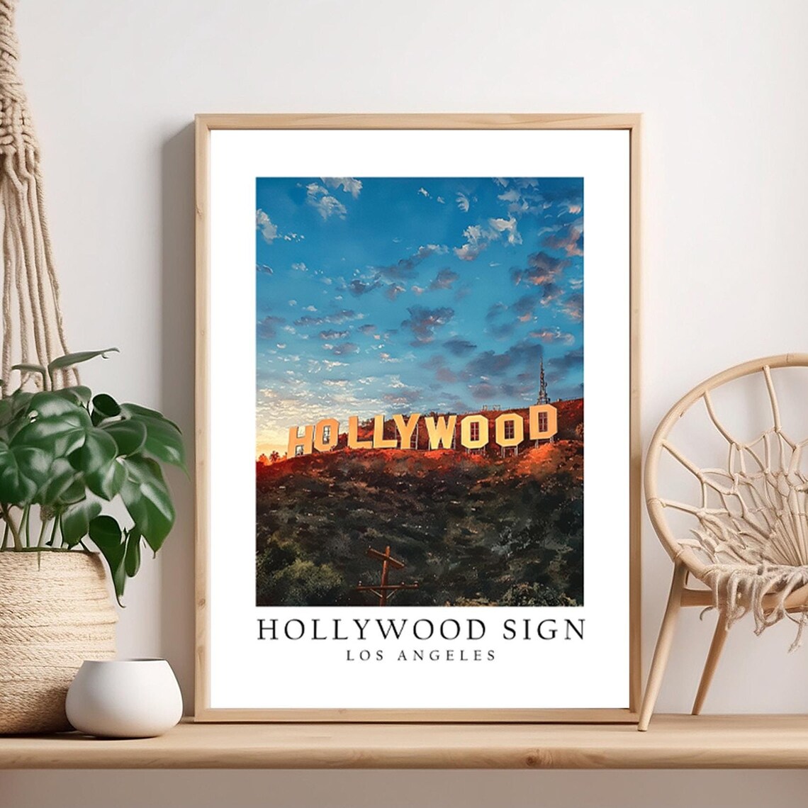 Iconic Hollywood Sign At Sunset Los Angeles Landmark Travel Poster