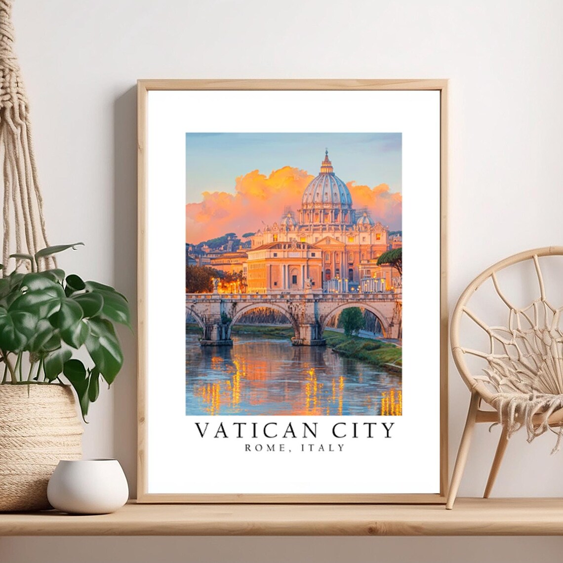 Vatican City Rome St Peter's Basilica at Sunset Over the Tiber Poster