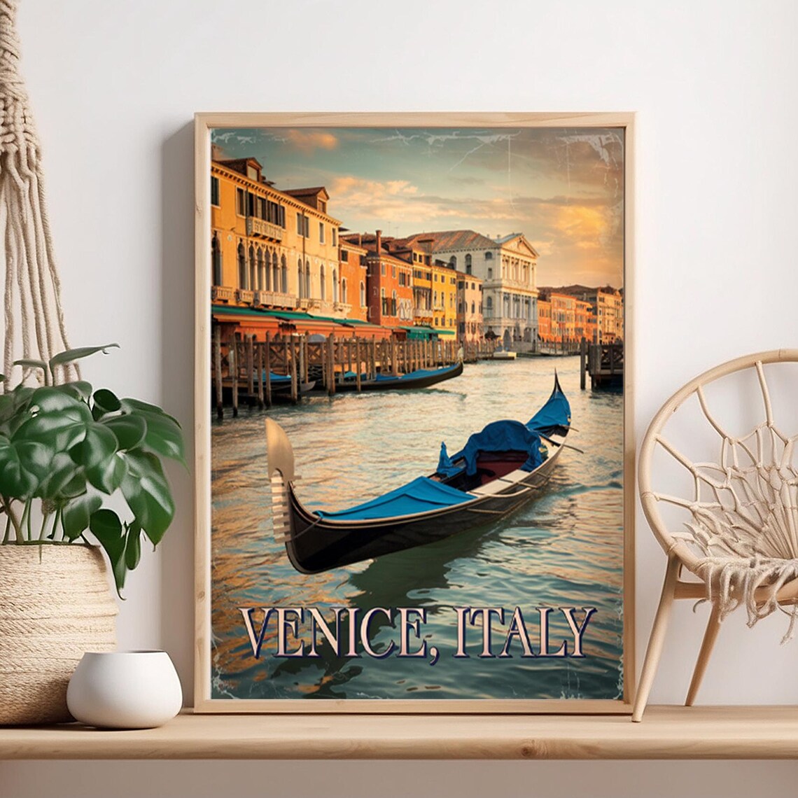 Venice Italy Gondola Grand Canal Sunset Vintage Travel Poster