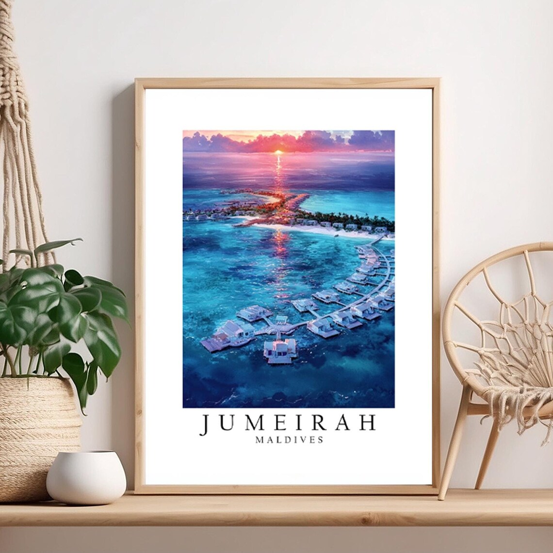 Jumeirah Maldives Overwater Villas Lagoon Sunset Travel Poster Art