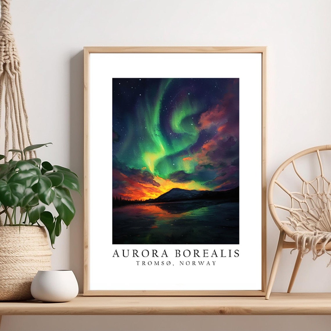 Aurora Borealis Tromso Norway Northern Lights Night Sky Poster