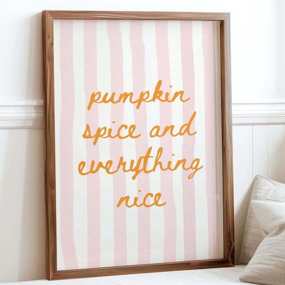 Pumpkin Spice Print Cute Fall Wall Art Pink Seasonal Kitchen Decor Cozy Coffee Nook Trendy