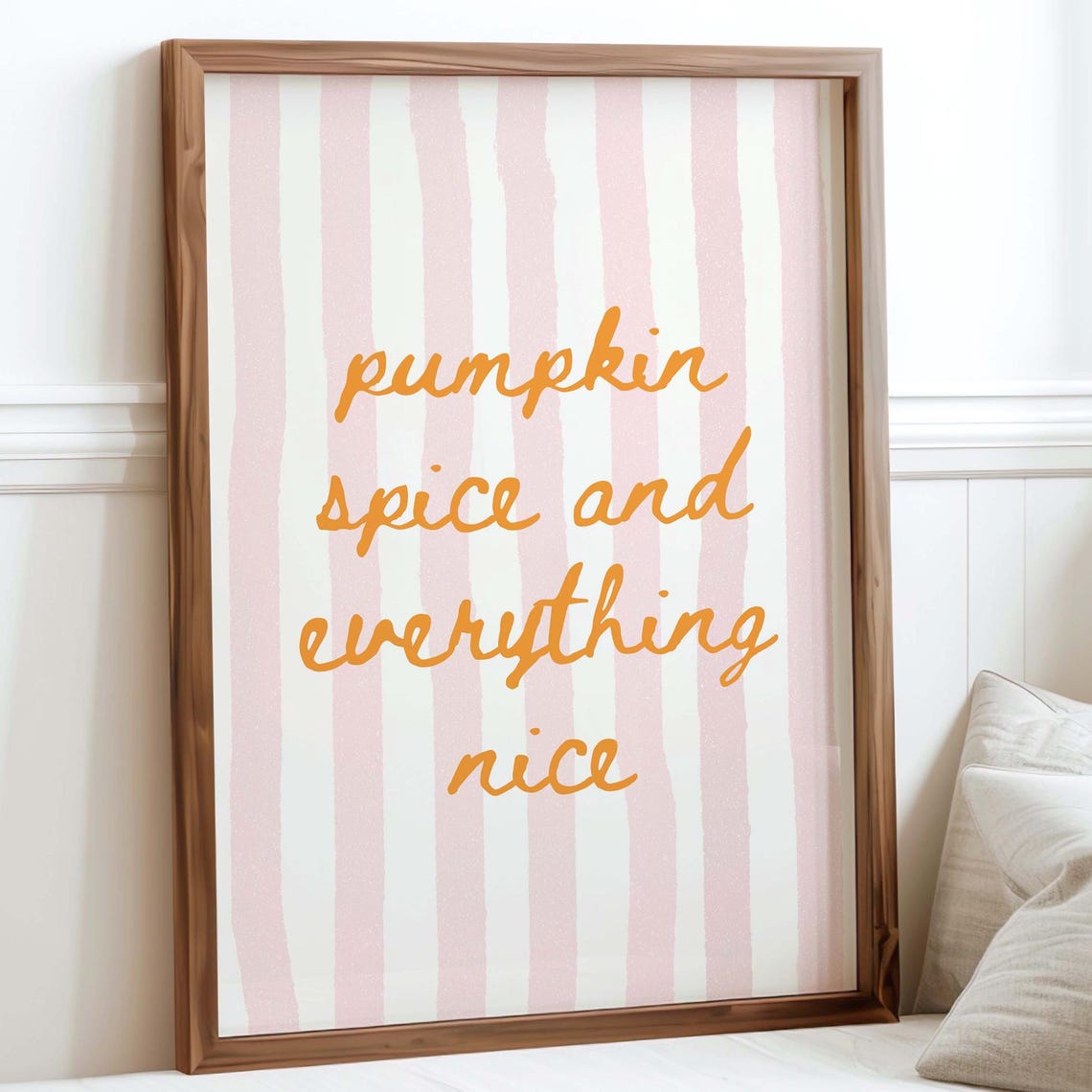 Pumpkin Spice Print Cute Fall Wall Art Pink Seasonal Kitchen Decor Cozy Coffee Nook Trendy