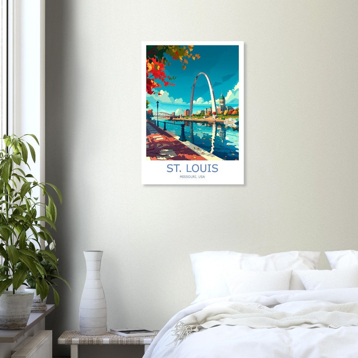 St Louis Gateway Arch Riverfront Autumn Fall Scene Travel Poster - Image 3