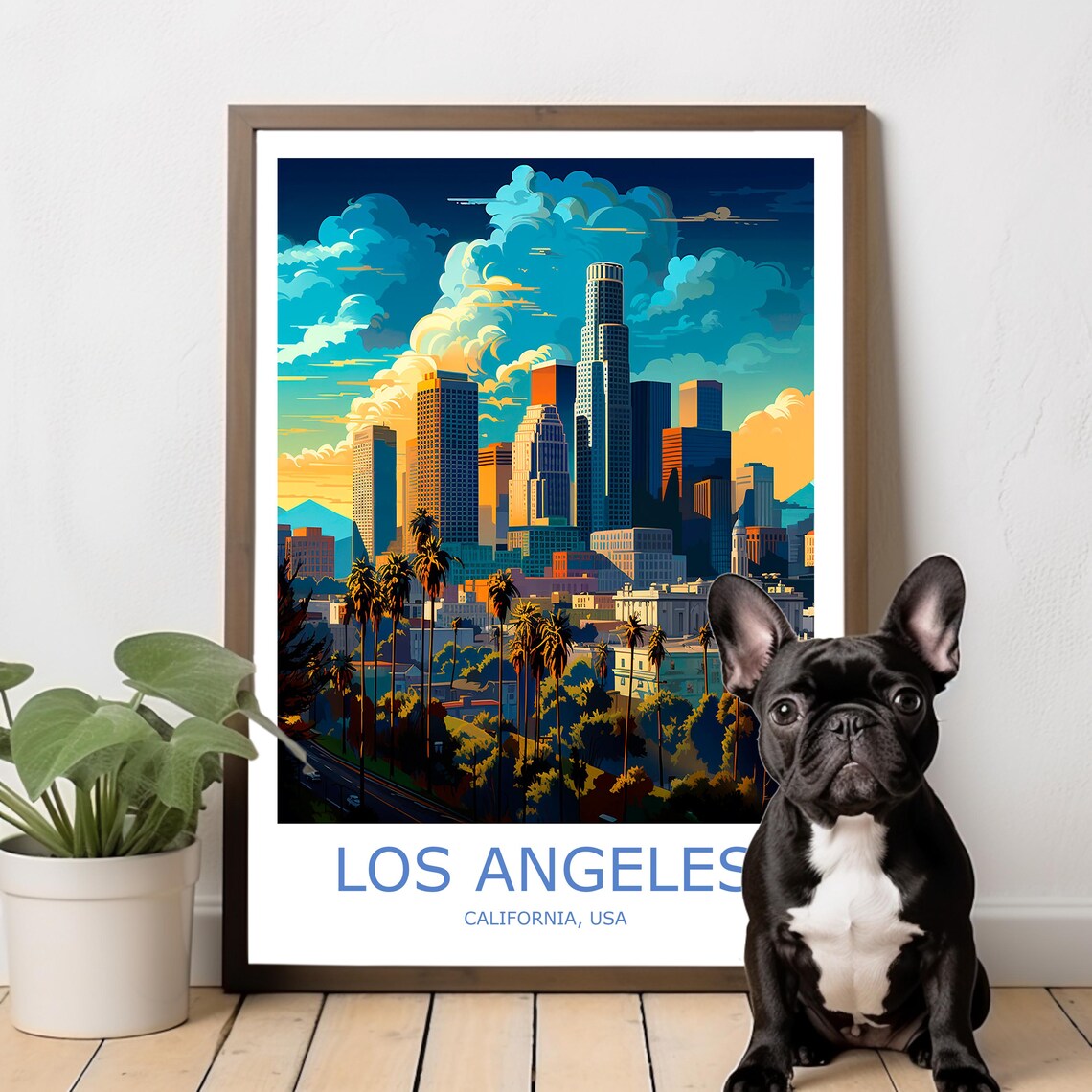 Los Angeles California Downtown Skyline Sunset Travel Poster - Image 3
