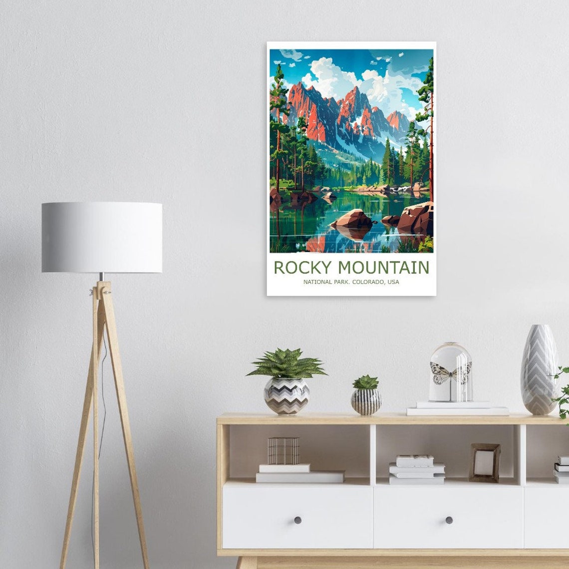 Rocky Mountain National Park Lake Reflection Peaks Travel Poster - Image 3