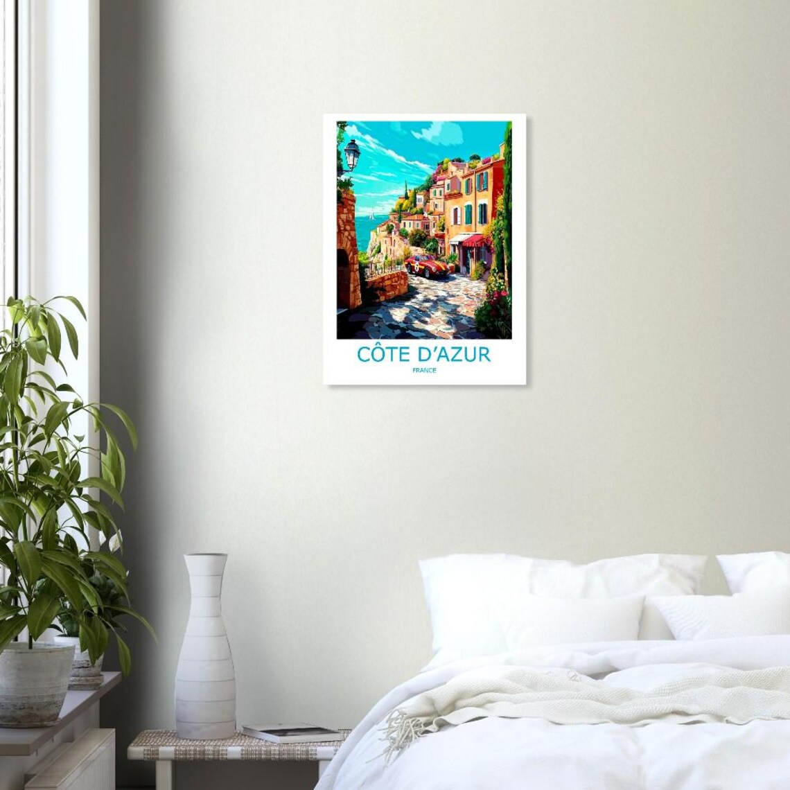 Cote d'Azur France Riviera Village Vintage Race Car Travel Poster - Image 3