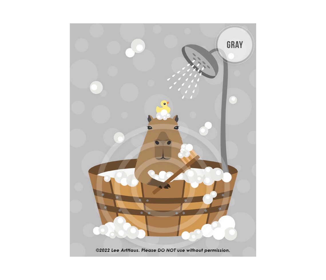 Capybara Taking Bubble Bath In Wooden Tub With Rubber Duck Poster - Image 3