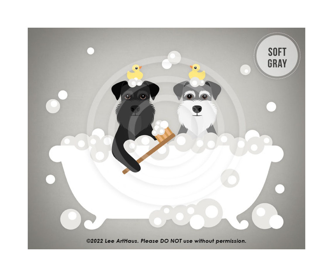 Two Schnauzer Dogs Bubble Bath Clawfoot Tub Rubber Duck Wall Art - Image 3