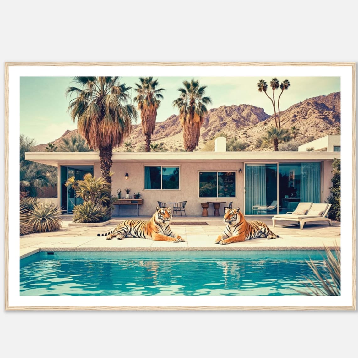 Tigers By The Pool, Modern Palm Springs Art Print