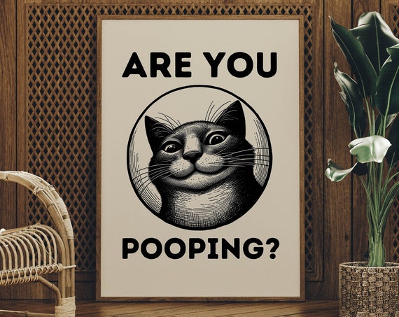 Bathroom Art Funny Cat Wall Art Trendy Apartment Decor Vintage Poster Funny Bathroom Prints Animal Decor Neutral Wall Art Bathroom Decor