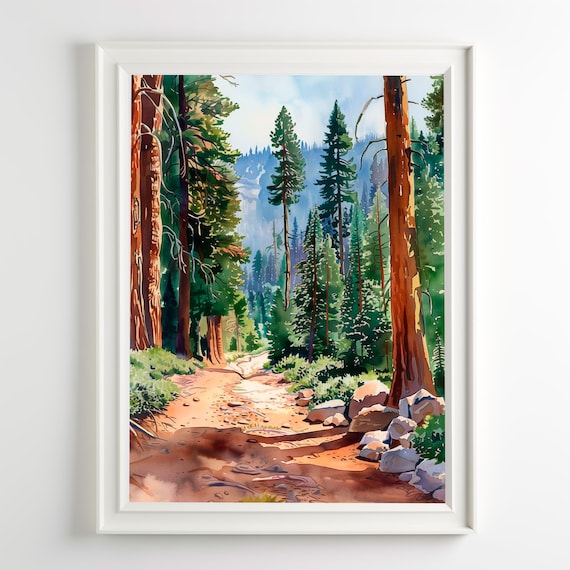 Kings Canyon Watercolor Art Print, Sequoia Landscape