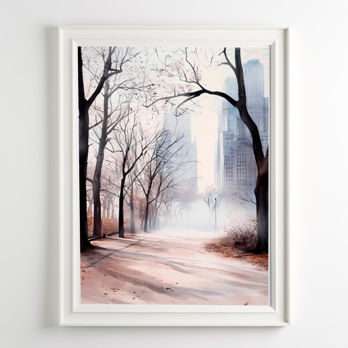 Central Park Foggy Winter Trees Watercolor Urban Landscape Art Poster