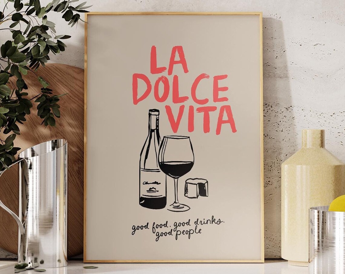 Italian Food and Wine Travel Poster, La Dolce Vita