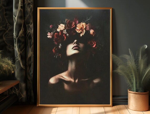 Gothic Botanical Dark Floral Abstract Female Art Print