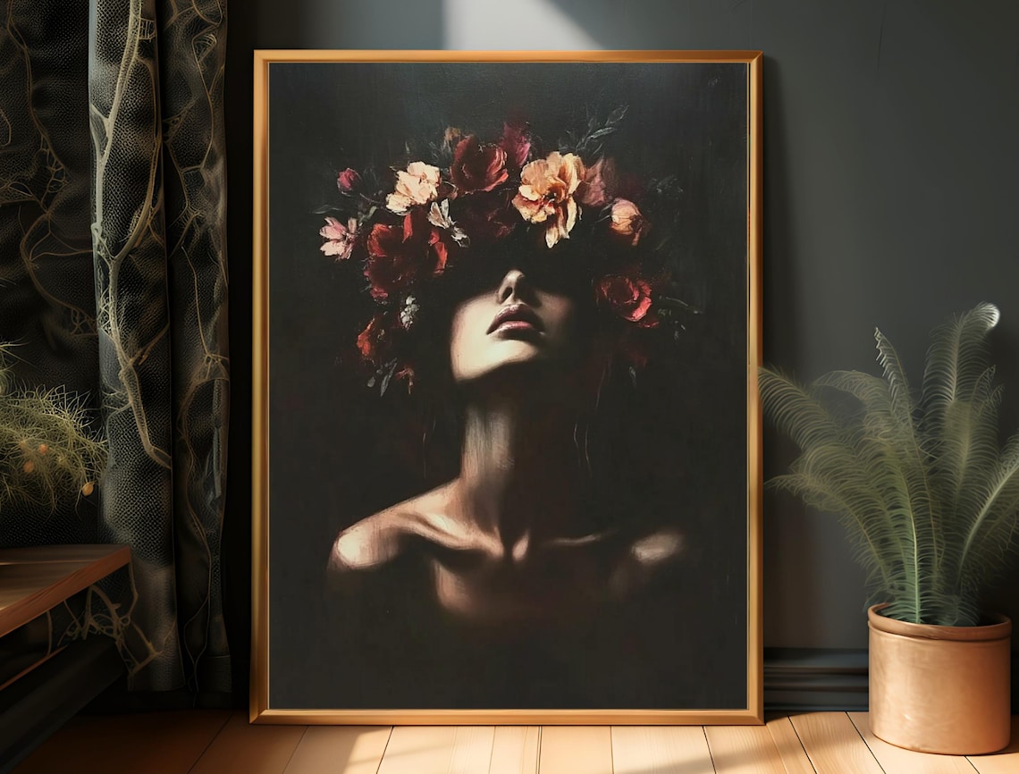 Gothic Botanical Dark Floral Abstract Female Art Print