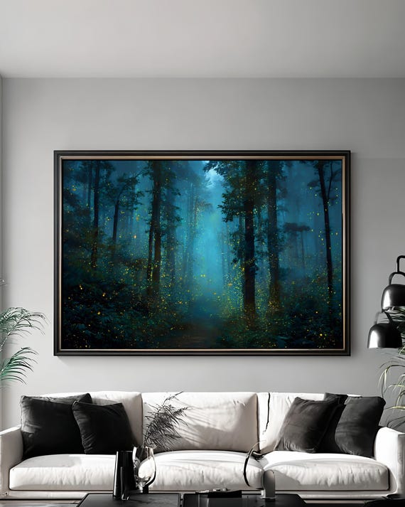 Enchanted Forest Firefly Print Dark Moody Fantasy Landscape Wall Art