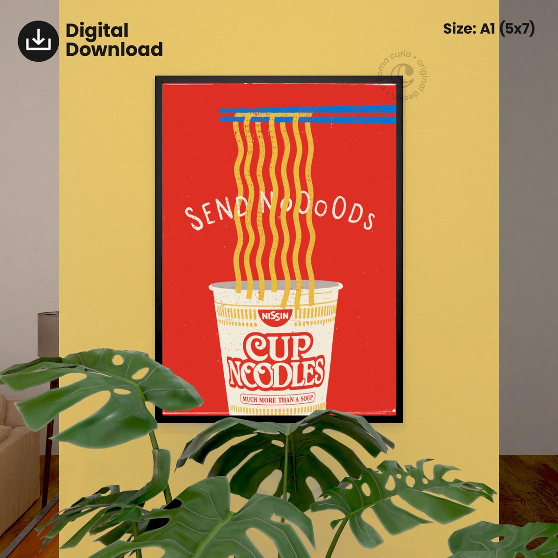 Send Noods Funny Noodle Print Wall Art Quirky Illustration Kitchen Decor Instant Noodles Poster Playful Design