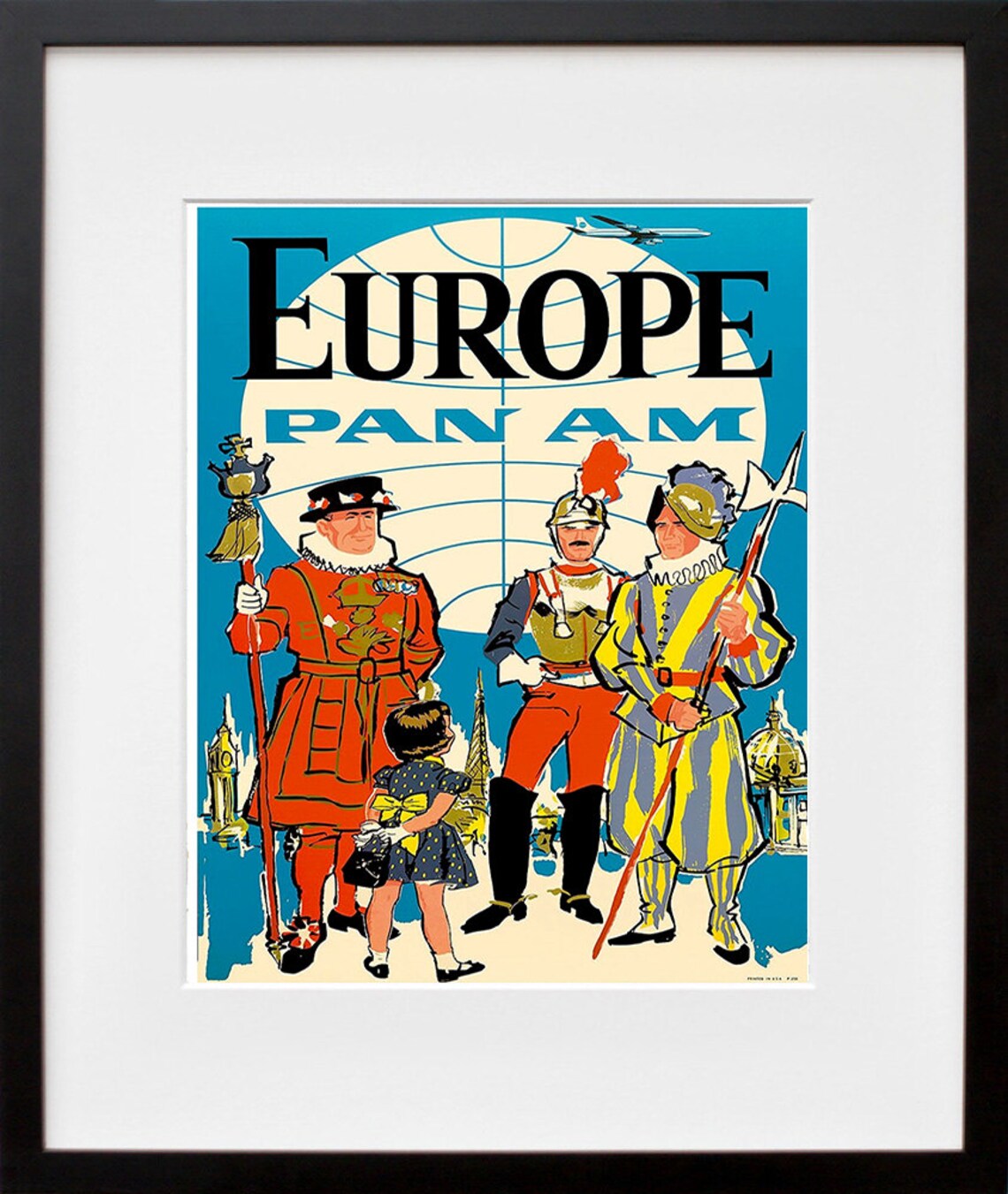 Europe Pan Am Vintage Airline Travel Poster Royal Guards London