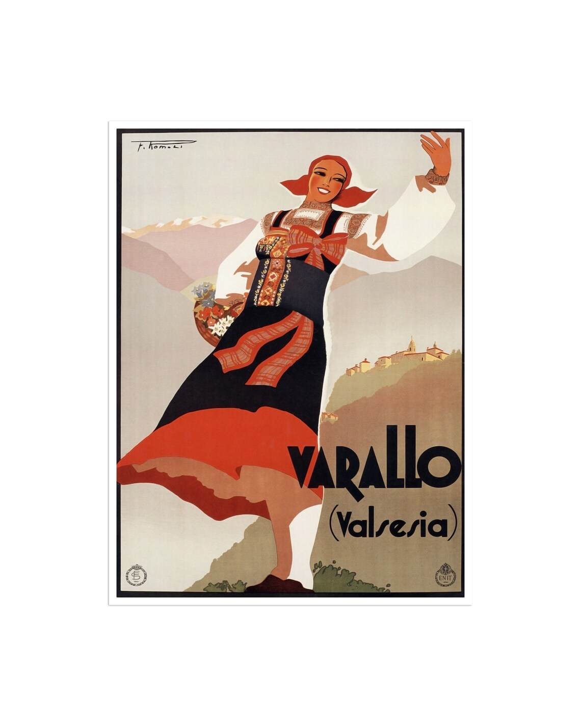 Varallo Valsesia Italy Folk Dancer Flowers Vintage Travel Poster