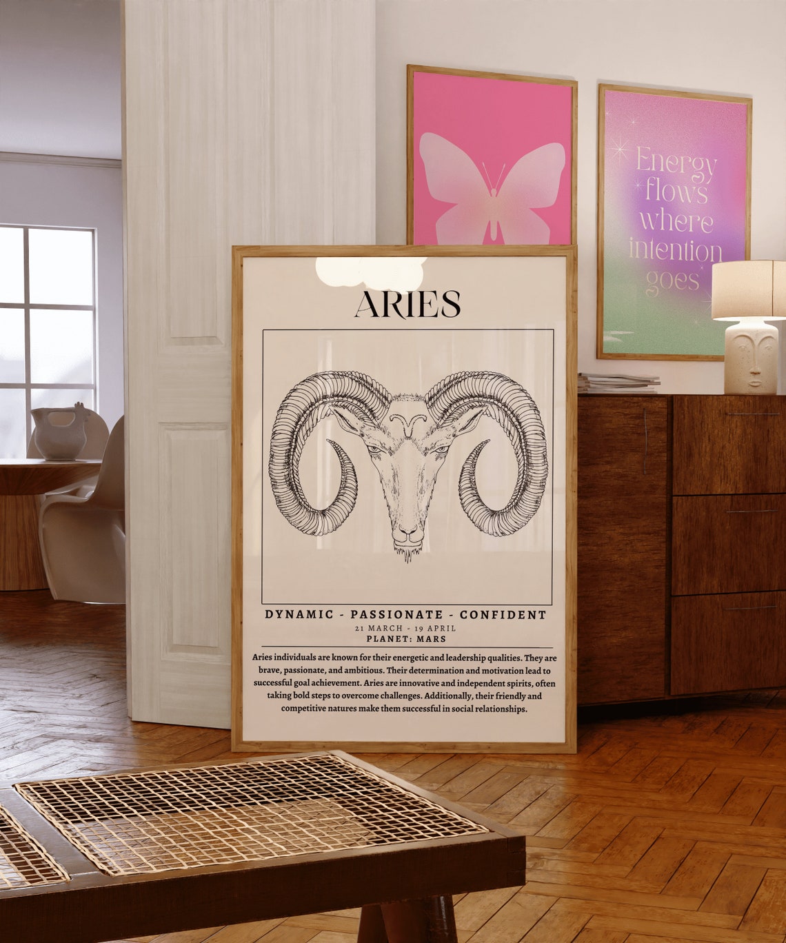Aries Ram Line Art Zodiac Star Sign Astrology Birthday Gift Poster