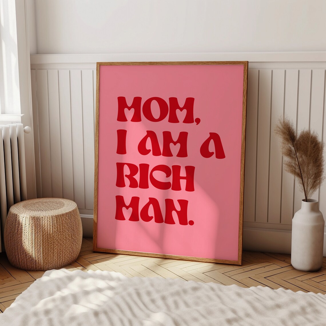 Mom I Am A Rich Man Quote Pink Retro Lettering Poster for Aesthetic Decor - Image 2