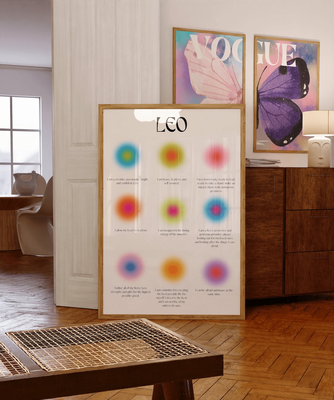 Leo Zodiac Affirmation Aura Poster in Bold Colors for Fire Sign Birthday Gift