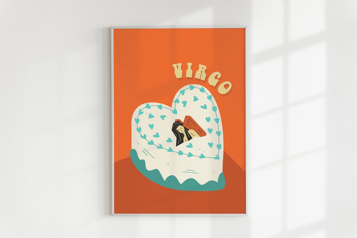 Virgo Heart Cake Zodiac Birthday Orange Cute Retro Astrology Wall Poster - Image 2