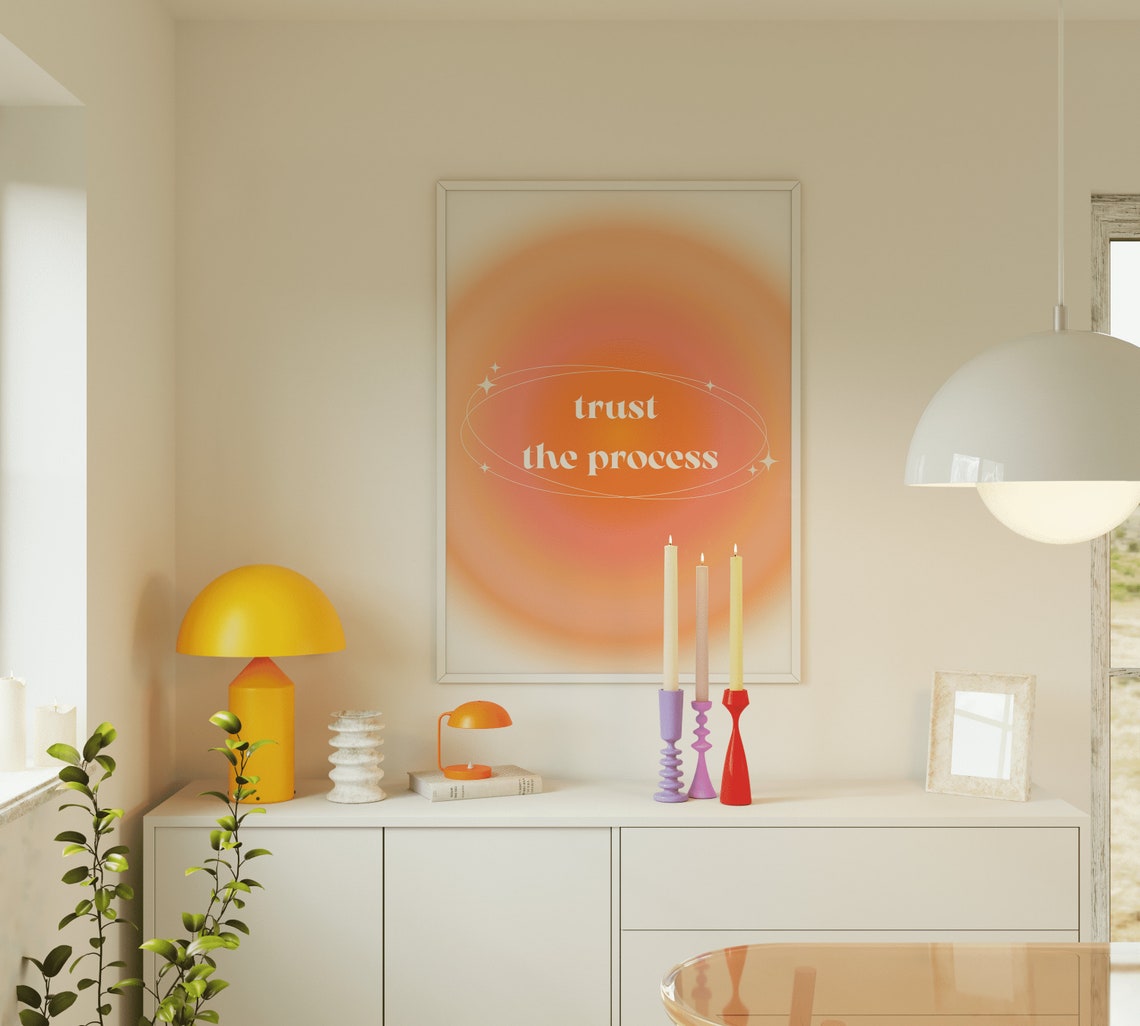 Pink Grainy Gradient Affirmation Poster Trust The Process Retro Aura Poster Spiritual Wall Art Pink Aura Print - Image 4