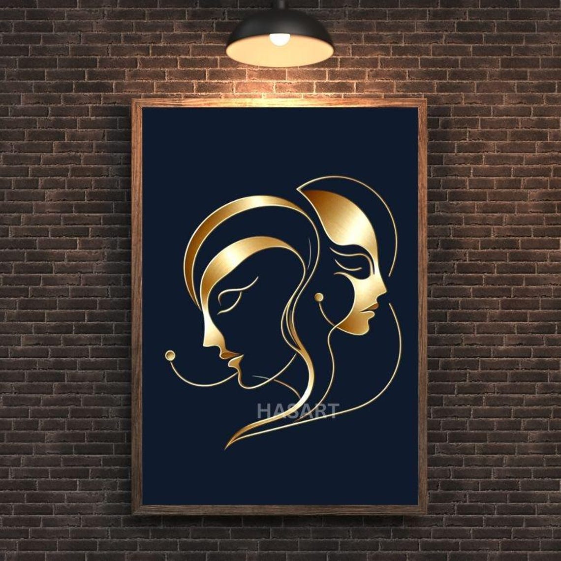 Twin Golden Woman Profiles Intertwined Minimalist Line Poster