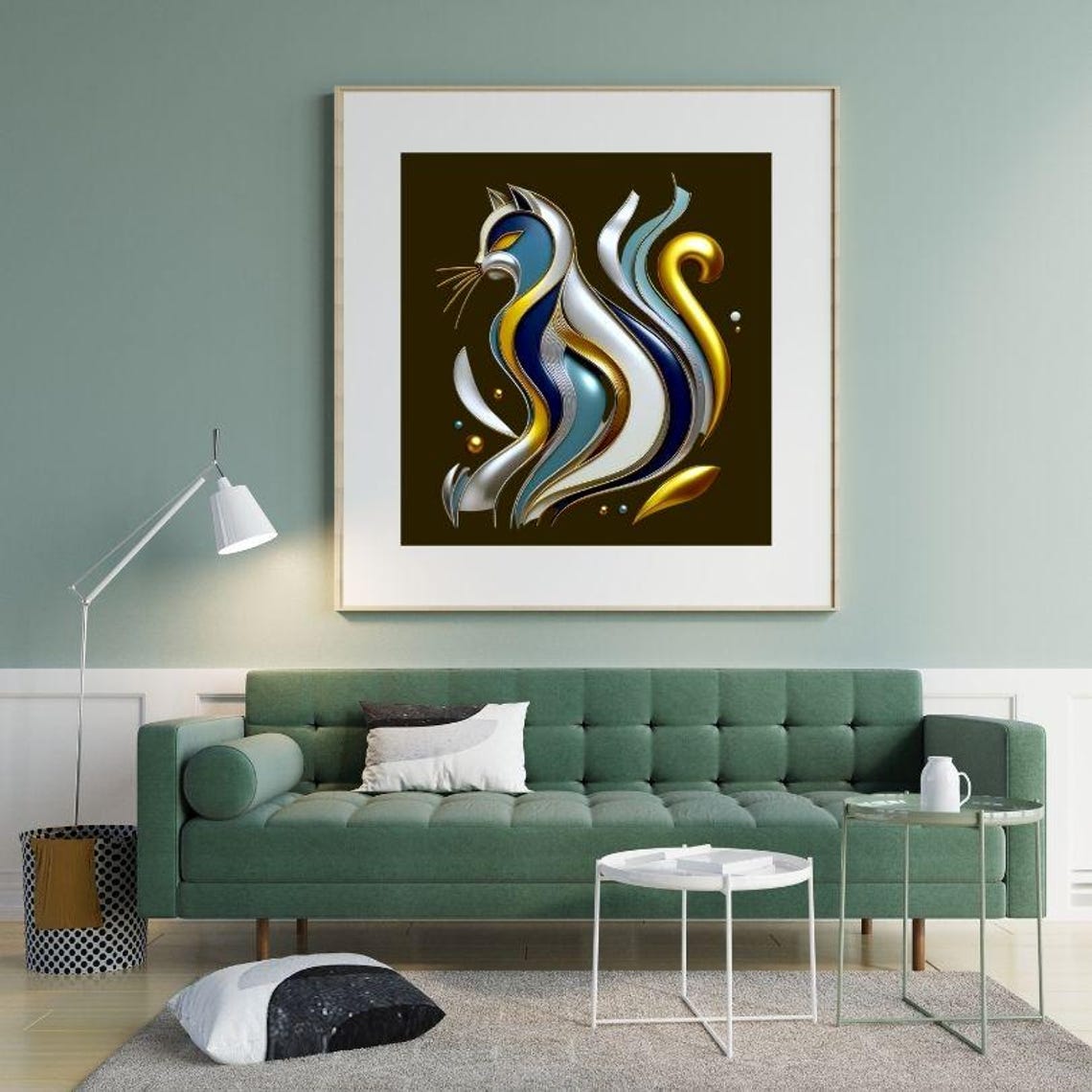 Noble Metallic Dog Lying Down Gazing Up in Silver and Gold Poster - Image 3