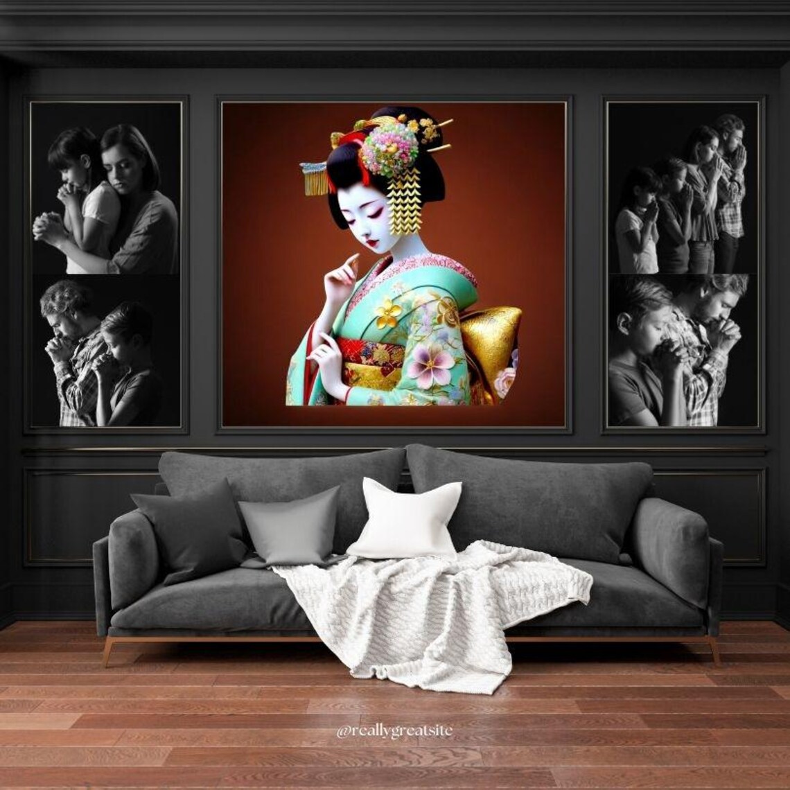 Graceful Geisha in Floral Kimono Traditional Japanese Art Poster - Image 3