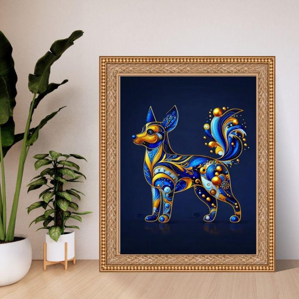 Regal Golden Blue Chihuahua in Ornamental Jewel Style Poster - Image 3