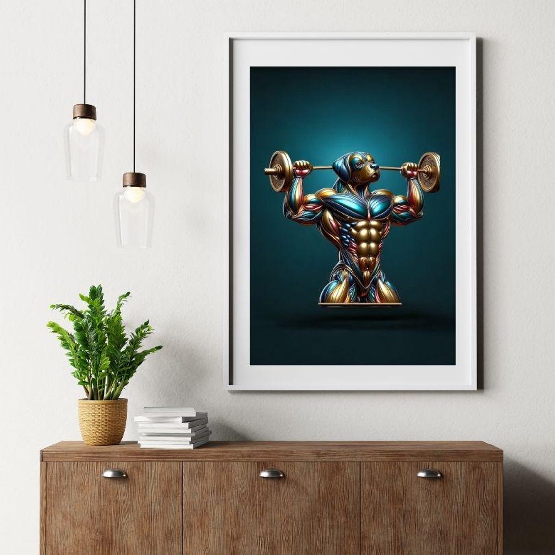 Bodybuilding Dog Pressing a Barbell Overhead Funny Gym Poster - Image 2