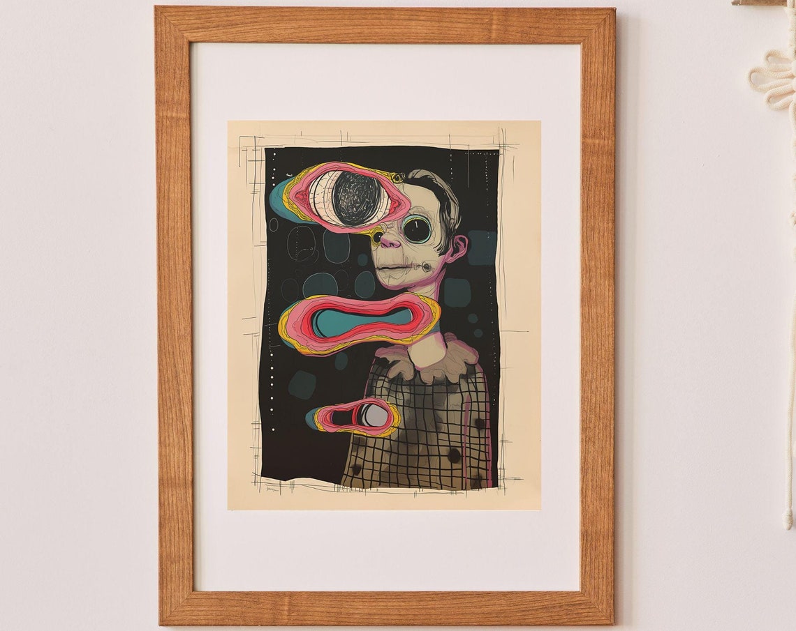 Surreal Floating Shapes Sketch Portrait Modern Abstract Art Poster