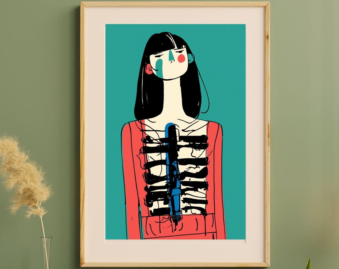 Pleased To Be Here No7 Minimalist Girl Illustration Art Print