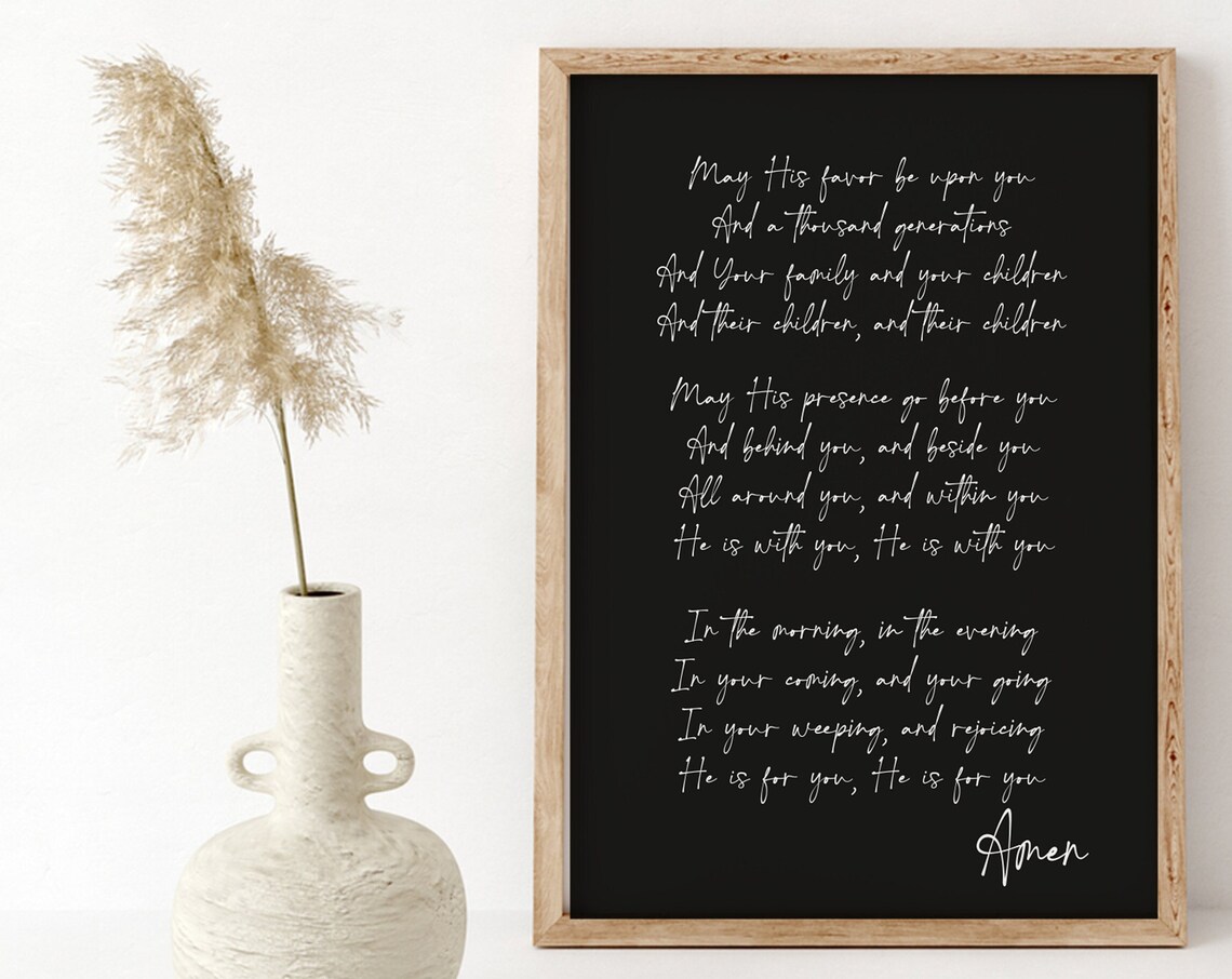 The Blessing Lyrics White Script On Black Wood Frame Scripture Poster