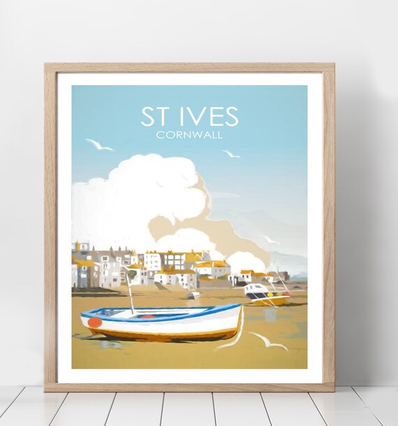 St Ives Cornwall Harbour Fishing Boats Vintage Seaside Poster