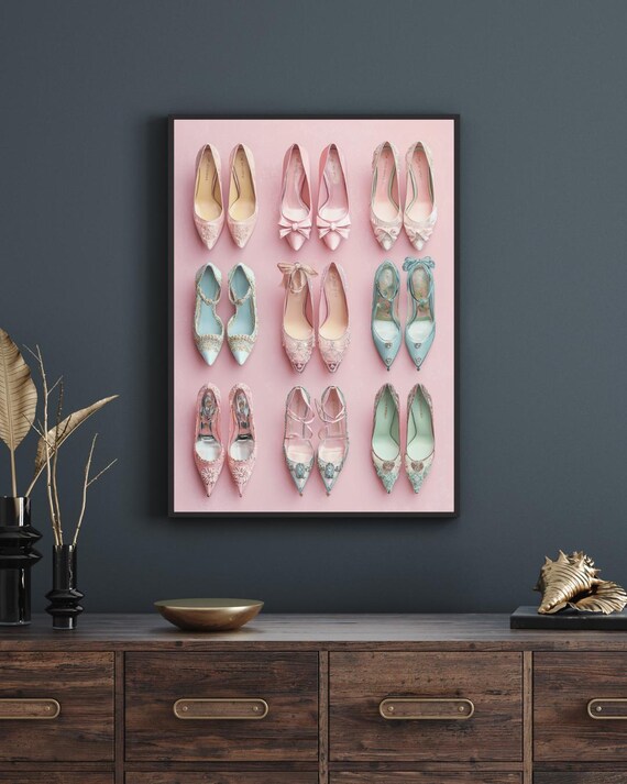 Pastel Pink Blue High Heel Shoes Collection Fashion Lover Decor Poster