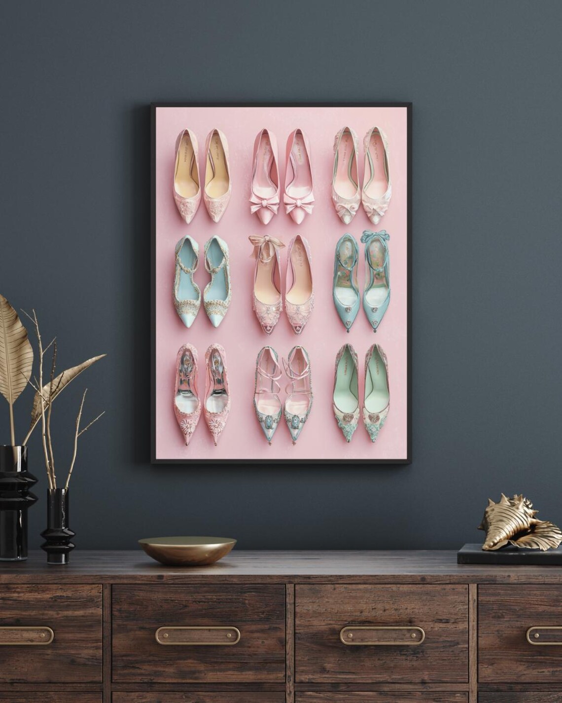 Pastel Pink Blue High Heel Shoes Collection Fashion Lover Decor Poster