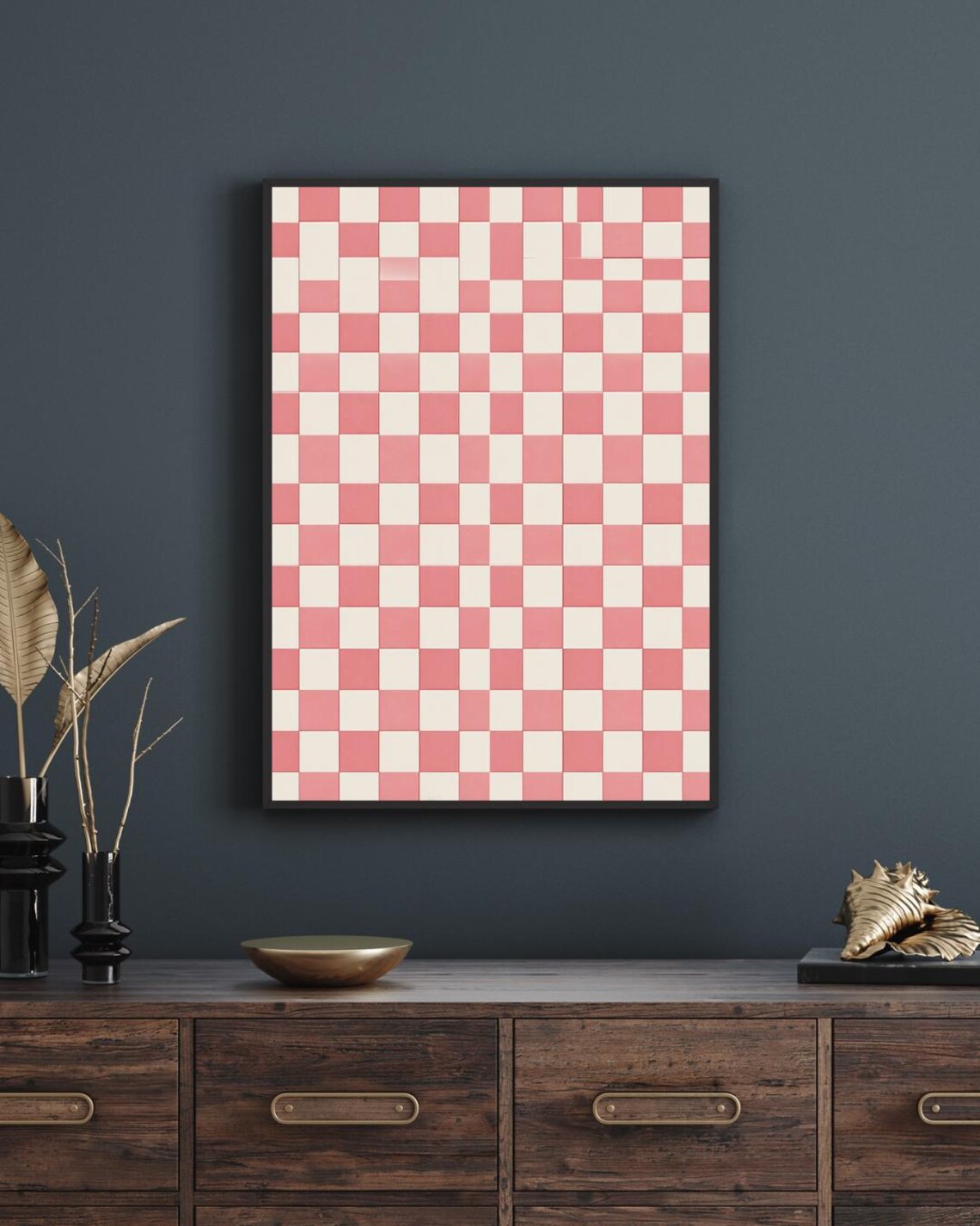 Pink Cream Checkerboard Retro Geometric Minimalist Y2K Dorm Decor Poster