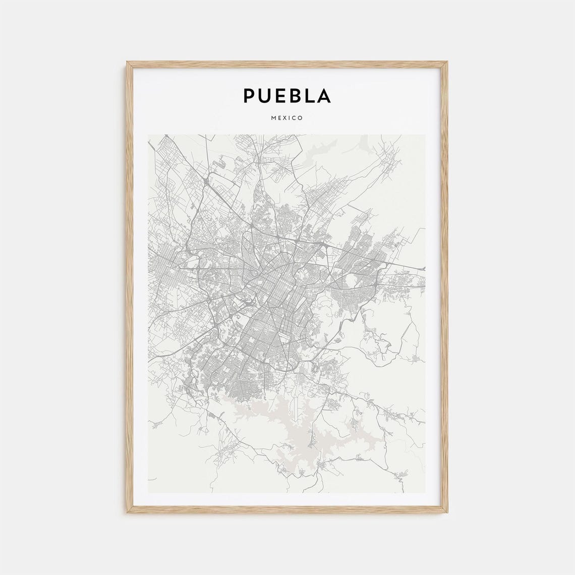 Puebla Mexico Minimalist Street Map Black and White City Poster