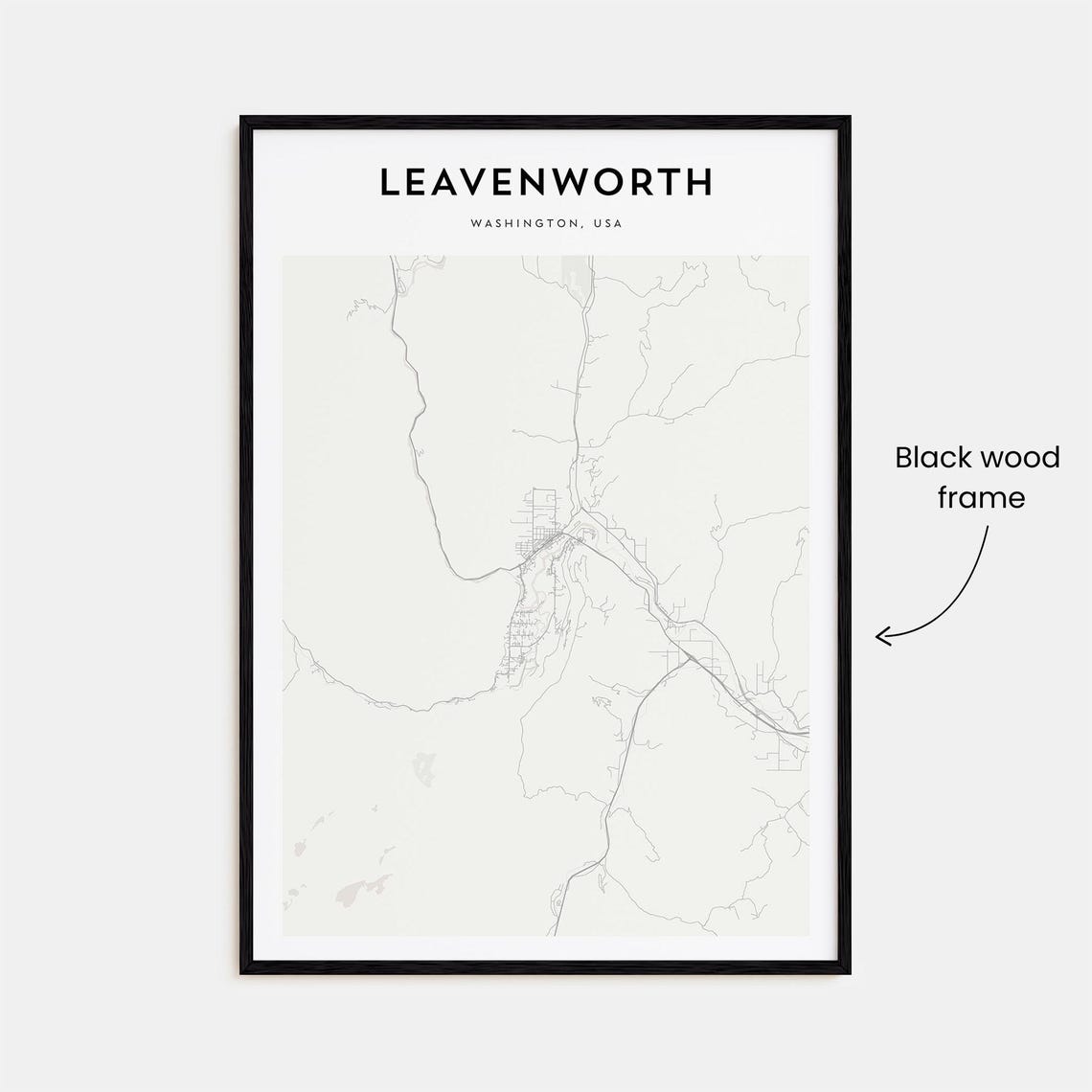 Leavenworth Washington Valley Minimalist Monochrome Map Art Poster - Image 3