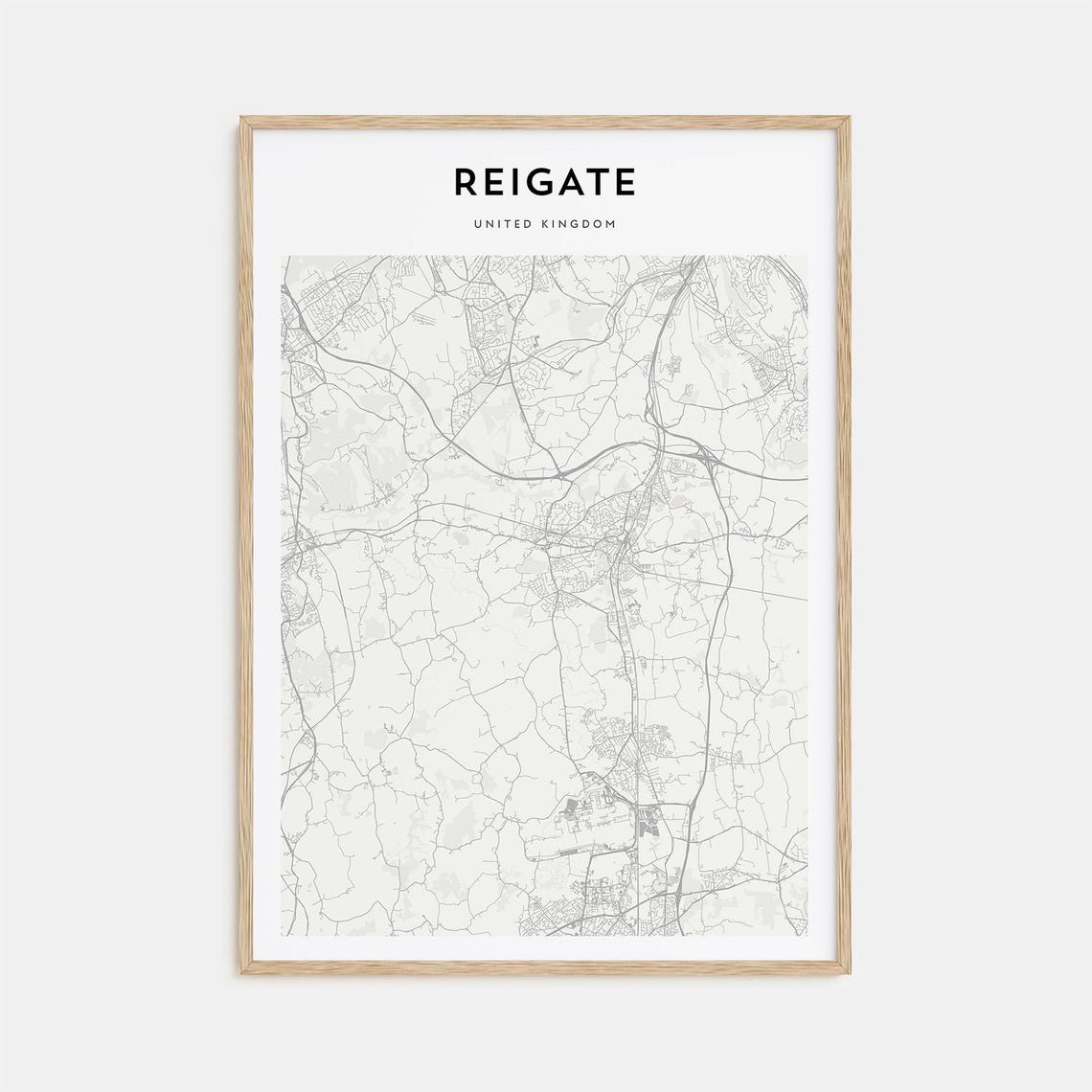 Reigate United Kingdom Street Map Poster Minimalist Modern Decor