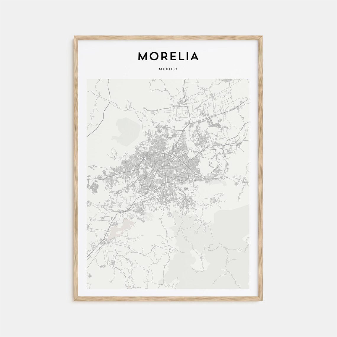 Morelia Mexico Minimalist Light Gray Urban Street Grid Map Poster